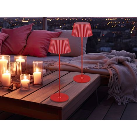 2er SET Akku LED Tischlampen kabellos für Innen & Außen, Rot - Höhe 39cm