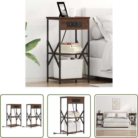 Étagère - Cabinet de chevet avec étagère 2 pcs Chêne brun 41 x 31 x 76 cm (1/5)