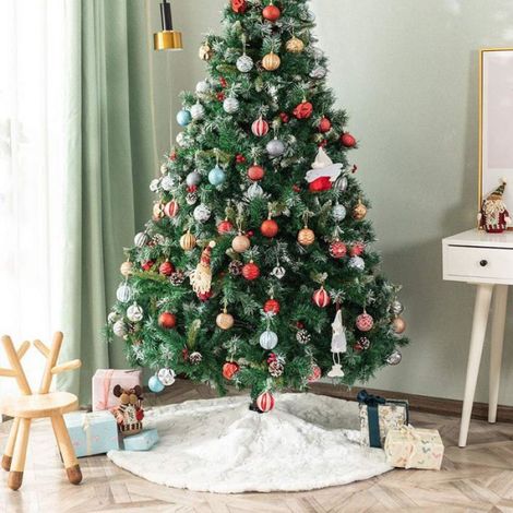 Jupe d'arbre de Nol de 90 cm, jupe d'arbre de neige en peluche blanche pour la décoration de fête de Nol (argent, 35 pouces) (1/5)