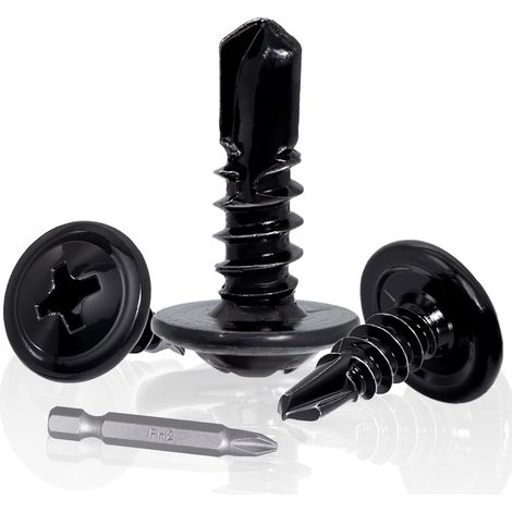 100 Pièces Vis Autoforeuse Métal Noire M4.2x13mm Vis à Tête Plate Large avec Embout PH2 pour Réparation de Meubles Fixation de Quincaillerie et DIY (1/5)