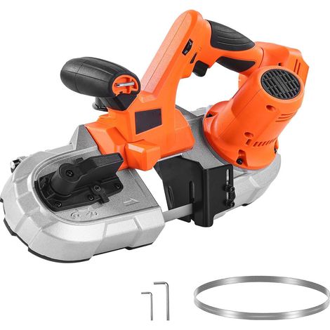 Scie à ruban portative, profondeur de coupe 65 x 65 mm, moteur sans balais 360W, sans fil et compacte, crochets intégrés, vitesse variable 0-192 m/min pour métal et bois (outil nu)