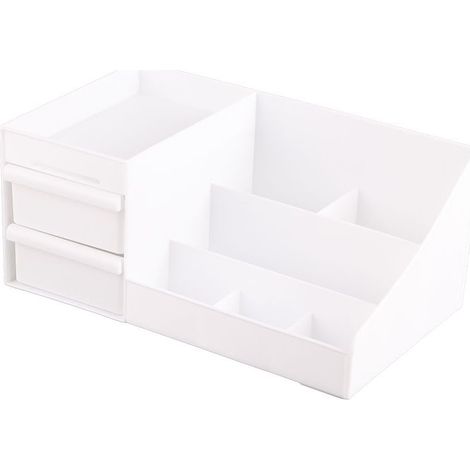 Boîte de rangement cosmétique élégante et multifonctionnelle, organisateur de maquillage de comptoir avec tiroirs, idéale pour l'école, le bureau et les fournitures artistiques (taille M, blanc). (1/5)