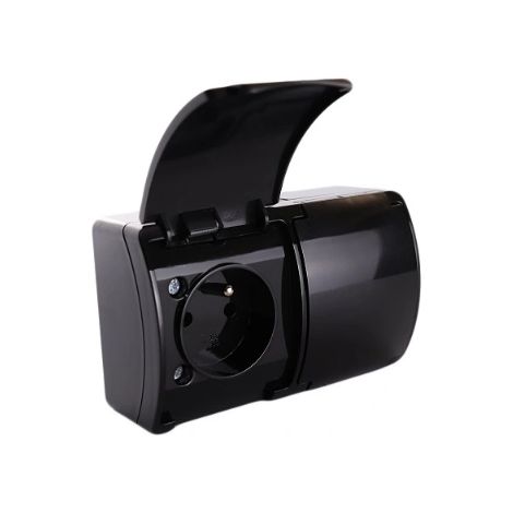 Prise murale double Koala IP44 noire (1/5)
