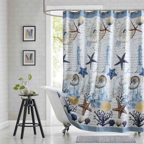 Rideau de douche en tissu style plage, rideau de douche sous-marin, rideau de douche plage pour salle de bain (1/3)
