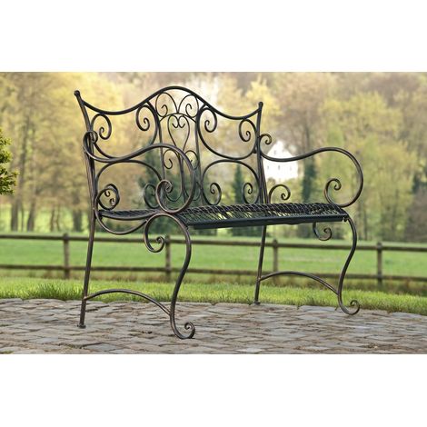 CLP – Banc de jardin antique en fer forgé bronze – Dimensions 113x47cm – Hauteur 89cm – Assise 108x41cm – Design élégant et durable