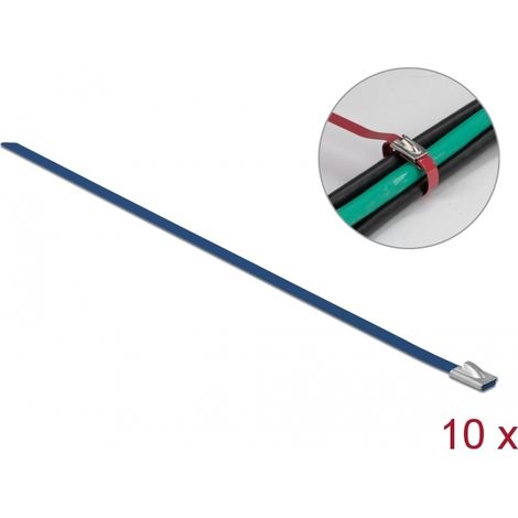 Delock Sujetacables de acero inoxidable L 400 x Ancho 4,6 mm azul 10 piezas