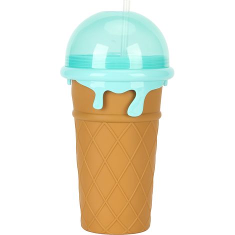 Set mit 2 wiederverwendbaren 500-ml-Bechern aus weichem Silikon für gefrorene Smoothies mit doppelseitigen Strohhalmen für Partys, Braun (1/5)
