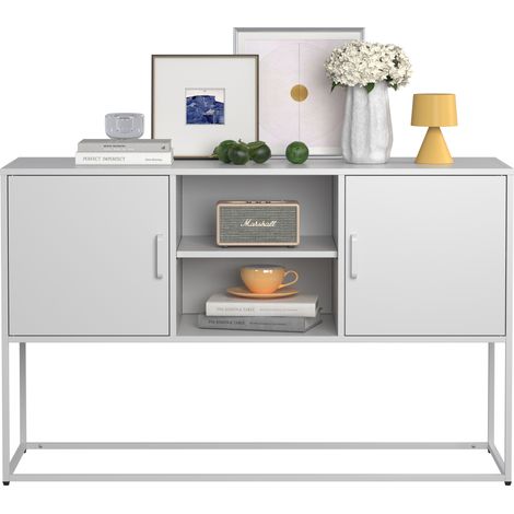 Buffet en métal blanc, meuble de rangement robuste au design élégant, construction métallique durable, H75 × L120 × P40 cm (1/5)