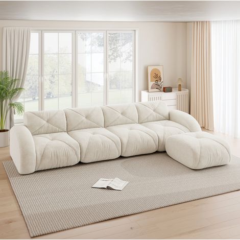 Canapé d’angle modulable 358x171x76 cm beige clair en chenille sans montage avec repose-pieds (1/5)