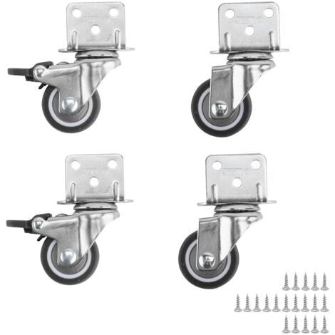 BUNTHAUS 1,25-Zoll-Lenkrollen mit Bremse, L-Halterung, Seitenmontage, Gummi, kleine Möbel, leise, feststellbare Ersatzrollen für Möbelbeine, 4er-Set (2 mit Bremsen und 2 ohne) (1/5)