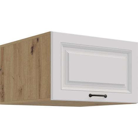 Aufsatzschrank Hochschrank 60 cm STILO Weiss + Eiche Artisan Küchenzeile Küchenblock Küche Landhaus (1/5)
