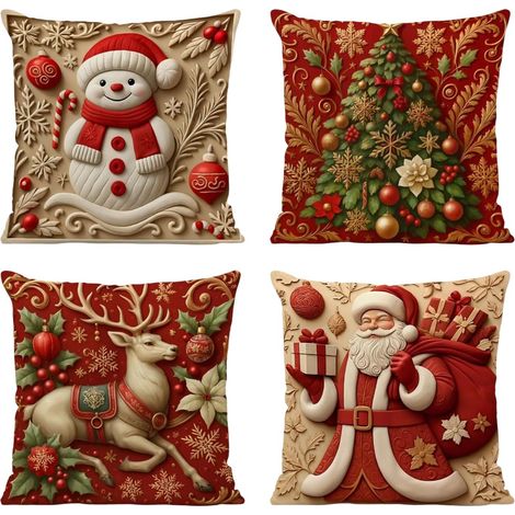 Housses Coussin pour Les Fêtes De Noël Taie d'oreiller Brodée 45 Cm Taie de coussin Noël Pour une utilisation en intérieur et en extérieur, maison, canapé, porche, appartement, housses de (1/5)