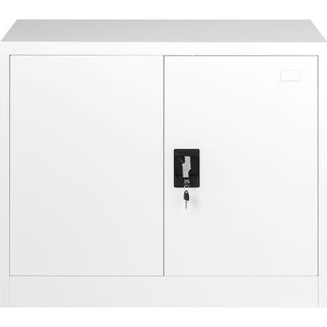 White Stainless Steel Filing cabinet with 1 Shelf - 2 Door Lockable Filing Cabinet - Metal Office Storage Cupboard Organiser - Heavy Duty Metal Unit (40D x 90W x 90H) (1/5)