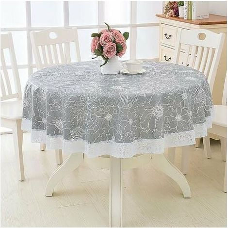 Nappe Toile cirée PVC Ronde,avec Motif Floral et Dentelle,Nappe Ronde Anti Tache Impermeable Nappe de Table Toile Cirée de Salle à Manger,pour Salle à Manger,Jardin,Café,Fête (Gris,180cm) (1/5)