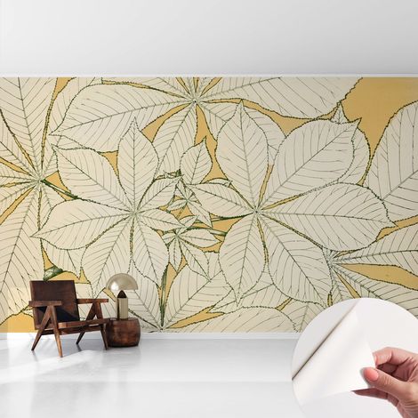 Tapete adhésive moderne pour salon et chambre à coucher Décoration rapide avec colle Feuilles de châtaignier 416x254 cm (1/5)