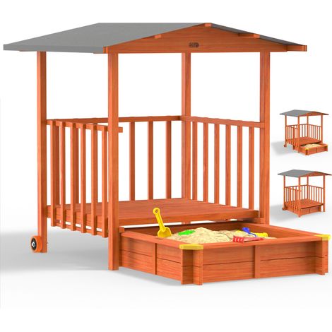 Spielwerk® Arenero de varios tamaños Techo corredizo Protección UV 50+ Lona para arenero Niños Arenero Exterior Madera Impregnada Jardín Suelo de madera Merle (de)