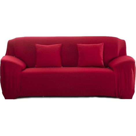 JSSEVN - Stretch 3-seater sofa cover with armrests – 92% polyester and 8% elastane fabric – Length 190-230cm – Red (1/5)
