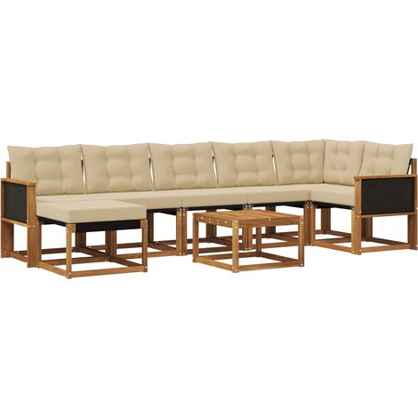 Outdoor Sofa Set with Cushion 8 pcs Natural and Beige vidaXL