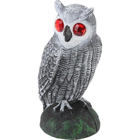 Hibou anti-oiseaux pour jardin, en plastique, yeux rouges, pour éloigner les oiseaux. Détails soignés, résistant à l'usure. Modèle Elbow Cat, blanc uni. (1/5)