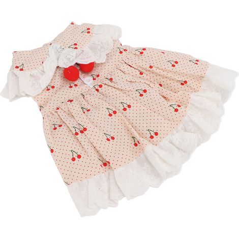 Robe pour animaux de compagnie en coton doux et respirant, motif cerises, jupe mignonne pour chiot, lapin, petit cochon, abricot, taille L (1/5)