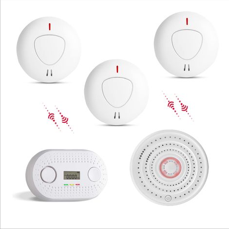 Alarme de Fumée (x3), de Chaleur (x1) et de Monoxyde de Carbone (x1) Interconnectée - Détecteur d'Incendie avec 10 Ans d'Autonomie - Alarme Maison - Idéal de Cuisine, Magasin, Bureau et Maison (1/5)