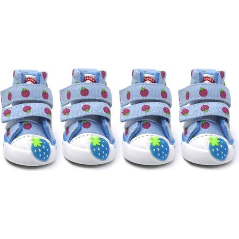 4 Paires chaussures chien, toile fraise, semelle PVC antidérapante, protection patte, printemps été (1/5)