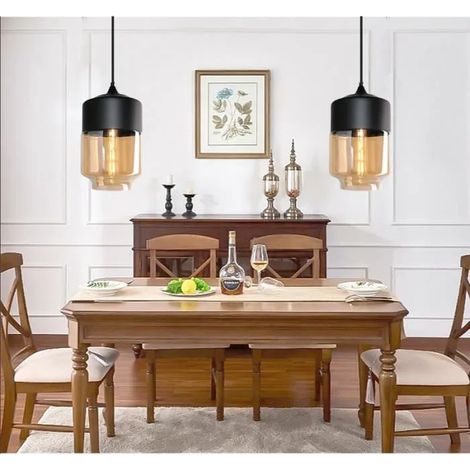 Lot de 2 Lampe Suspension Industrielle,E27 Lustre Luminaire Retro en Verre Style Edison pour Salon Chambre,18x29cm (1/4)