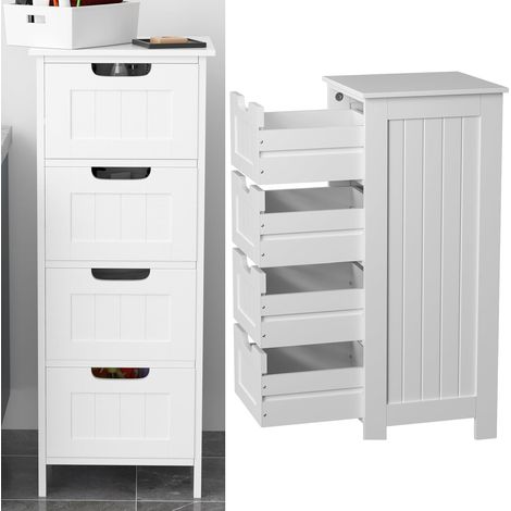 Commode de chambre à coucher, commode blanche, quatre tiroirs, armoires de rangement indépendantes en bois, armoires de rangement hautes et étroites au sol armoires de rangement, adaptées aux chambres
