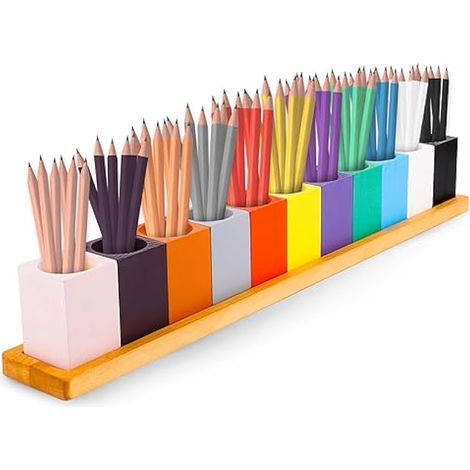 Porte-crayons en bois Montessori, organisateur de bureau 11 emplacements, rangement pour marqueurs et stylos (crayons non inclus)