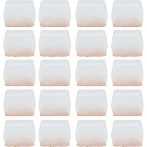 Protecteur de pieds de chaise, 20 pièces,couverture de coussin de meubles en feutre de caoutchouc, anti-rayures, bruit, rectangulaire Transparent