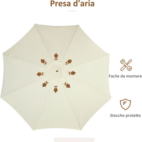 Ombrellone da giardino e terrazzo, tettoia doppia beige, telaio in bambù naturale e poliestere, diametro 325x250 cm