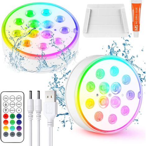 Lumière de Piscine LED Submersible Rechargeable avec Télécommande Éclairage Etanche Lampes IP68 Étanche Lumières Sous-marines Pour Aquariums, Baignoire, Étangs