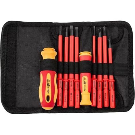 Ensemble d'outils d'électricien 10 pièces, jeu de tournevis isolés interchangeables, électriques haute dureté pour projets et bricolage - (1/5)