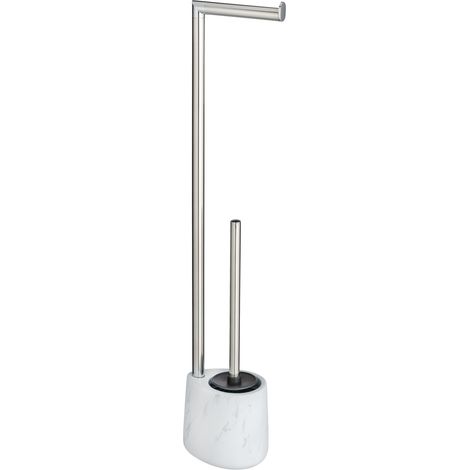 WENKO Stand WC-Garnitur Adrada Keramik, in Marmor-Optik, Weiß, Keramik weiß, Edelstahl rostfrei