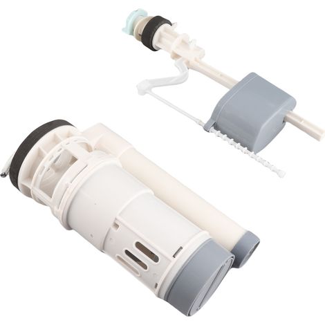 Kit universal de reparación de inodoros: válvula de llenado de 20 cm y válvula de descarga con botón pulsador – ABS/PP – Ahorro de agua – Doble descarga (1/4)
