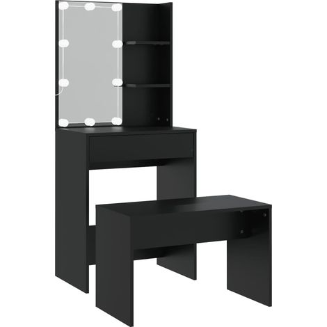 Maison Exclusive - Schminktisch-Set mit LED Schwarz Holzwerkstoff