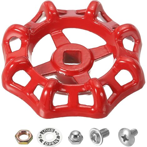 Poignée de Robinet Extérieur, Trou de Tige Carrée de 9x9mm, Poignée de Robinet en Fonte d'Acier, Remplacement de Poignée de Robinet d'Eau avec Vis et Entretoise, Rouge (1/5)