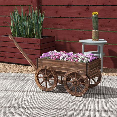 Pflanzwagen mit Rädern und Griff aus Holz Braun OKMYHOME (1/4)