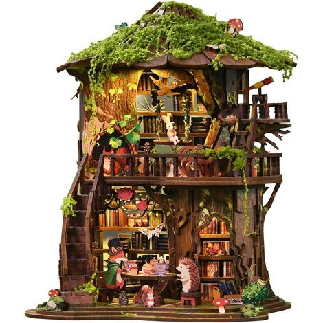 Serre-Livres DIY Book Nook-Forest Tea en Bois et Puzzle 3D avec lumière LED - Kit de Bricolage pour Adultes - Mini Book Nook - Cadeaux d'anniversaire de Noël (1/5)