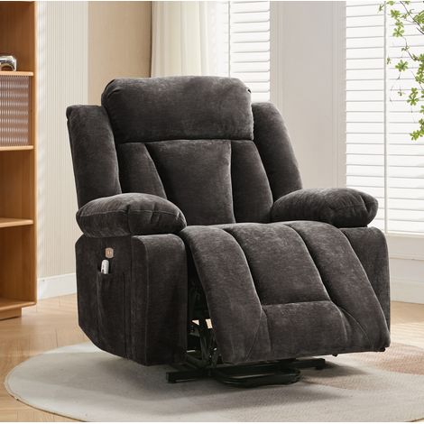 Fauteuil relax électrique releveur, massage 8 points, fonction chauffante, USB, tissu marron HAVRYA (1/5)