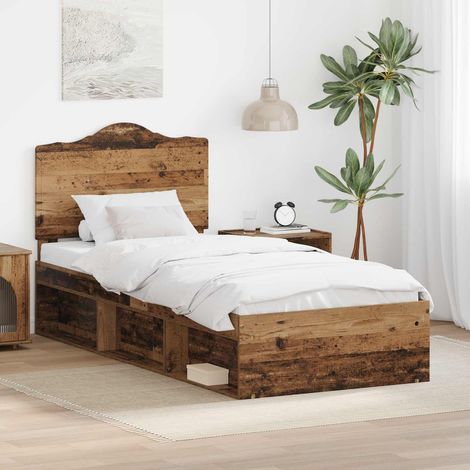 Bed Frame with Headboard Old Wood 100 x 200 cm Solid Pine Wood vidaXL (1/5)