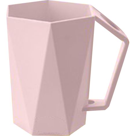 Soporte hexagonal geométrico de plástico para cepillos de dientes con recipiente para enjuague bucal, color rosa, ahorra espacio. (1/5)