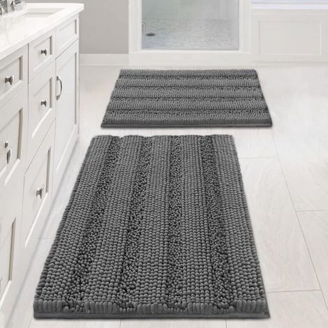 Tapis de bain/tapis de bain, gris, 4361cm + 5181cm, ensemble de 2 pièces, tapis de sol en chenille extra épais, antidérapant. (1/5)