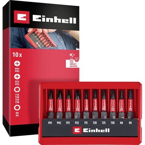 Einhell Impact Bit Taschenbox 10tlg 118653 Jeu d'embouts 1/4 (6.3 mm), PH, PZ, hexagonal, TX (1/4)