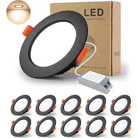 LED Recessed Spotlight, Black, Extra Flat, 7W 700LM AC 220-240V, Cutout 80-90 mm, Round Ultrlim Recessed Ceiling for Bathroom, Kitchen, Living Room (1/5)