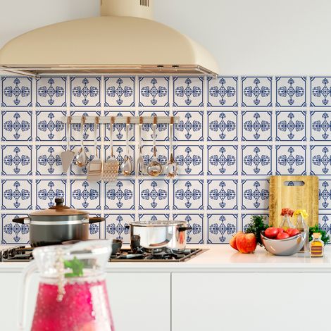 Sticker Mural Carrelage adhésif Cuisine Salle de Bain - 30 STICKERS CARREAUX DE CIMENT DELFT - 30stickers15x15cm (1/5)