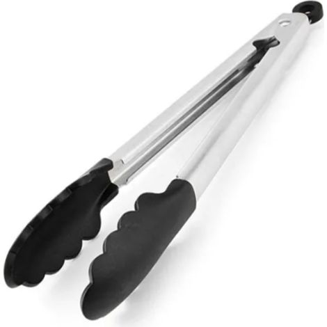 Pince de cuisine en acier inoxydable de 23 cm avec pince en silicone et trou de suspension, idéale pour la cuisine domestique. (1/5)