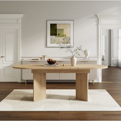 Table extensible MDF color roble 120/160x80 cm con esquinas redondeadas para 4-8 personas (1/5)