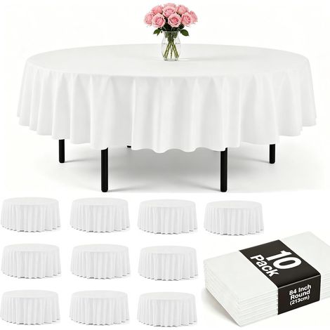 10Pack Nappes Rondes en Plastique Couverture de Table Blanche 84 Pouces Nappe PEVA Imperméable en Vrac pour Anniversaire Mariage Pique-Nique Maison Fête Décorations de Table (1/5)