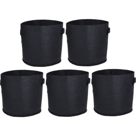 5-Piece Pack of Black Breathable Plant Pot Fabric, 5-Gallon Smart Grow Bags